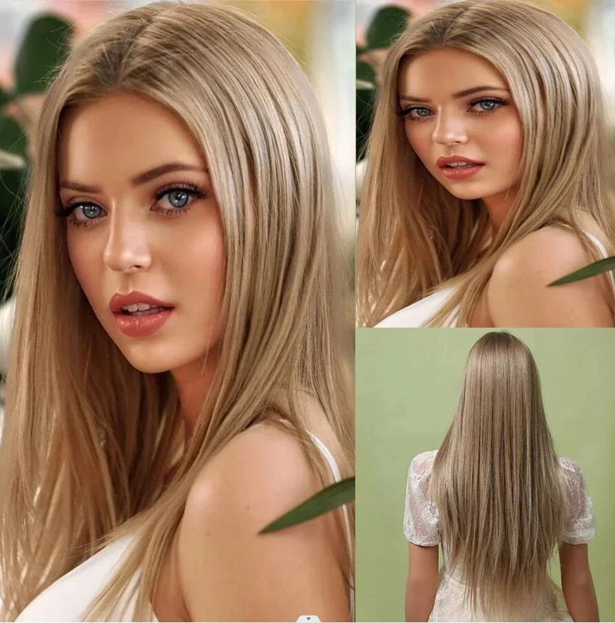 Long Straight Blonde Synthetic Wigs Lace Front Natural Looking Fake Hair for White Women Daily Date Party High Temperture Fiber