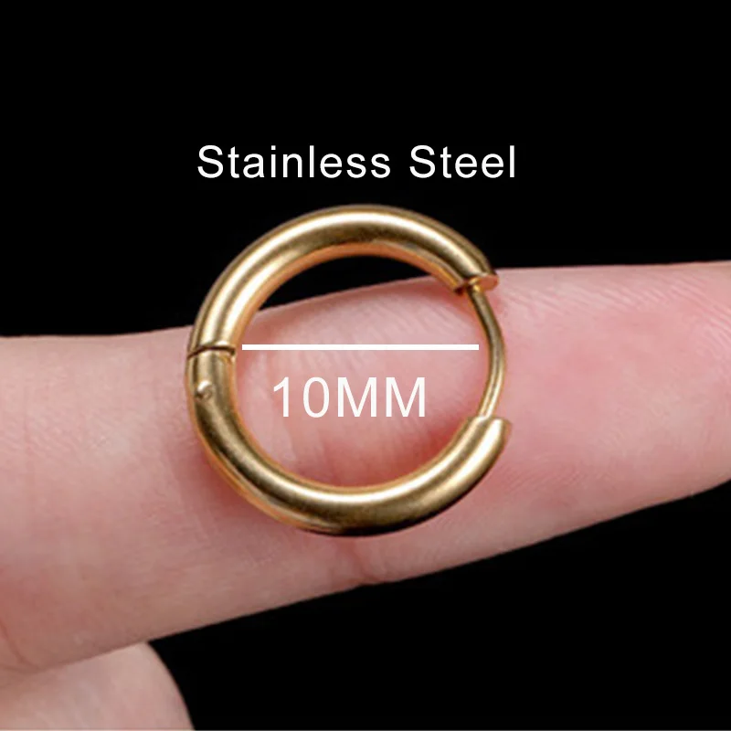 Simple Various Sizes Stainless Steel Round Circle Hoops Earrings For Women Man Gold Color Lobe Tragus Ear Piercing Jewelry