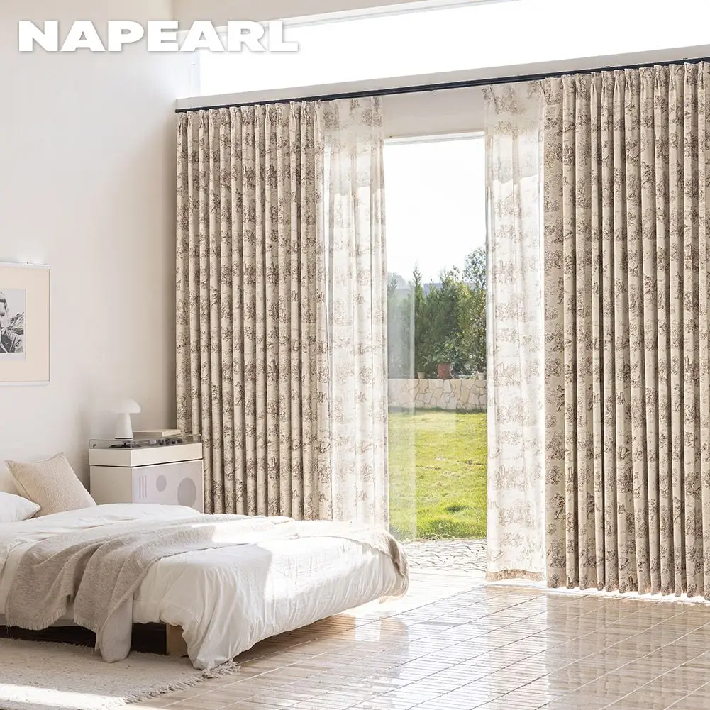 1PC Retro Sketch Scenery Print Curtains for Living Room Bedroom 90% Blackout French Countryside Window Drapes Home Decor
