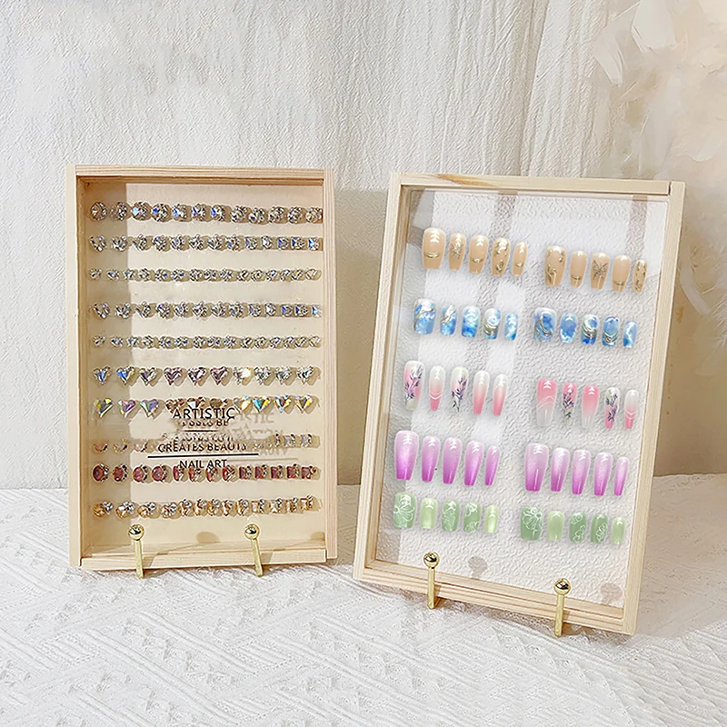 Classic Style Dust-proof Nail Art Display Board Solid Wood Nail Color Board Minimalist Works Manicure Jewelry Display