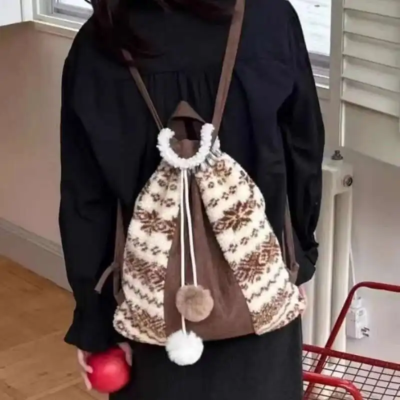 

Шерстяной зимний рюкзак с шариками на шнурке, женский модельер, женский дорожный рюкзак, школьные сумки для девочек, Bolsos Anime