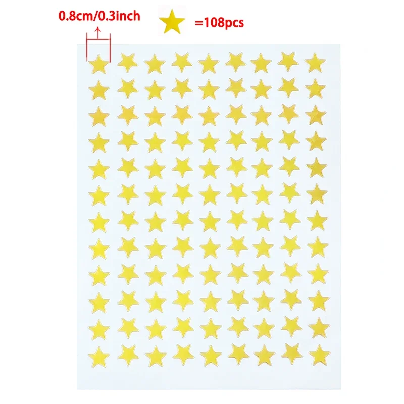 Gold Star Stamping Five Pointed Star Sticker, Etiqueta de recompensa infantil, Etiqueta de louvor do professor, 10 folhas por saco