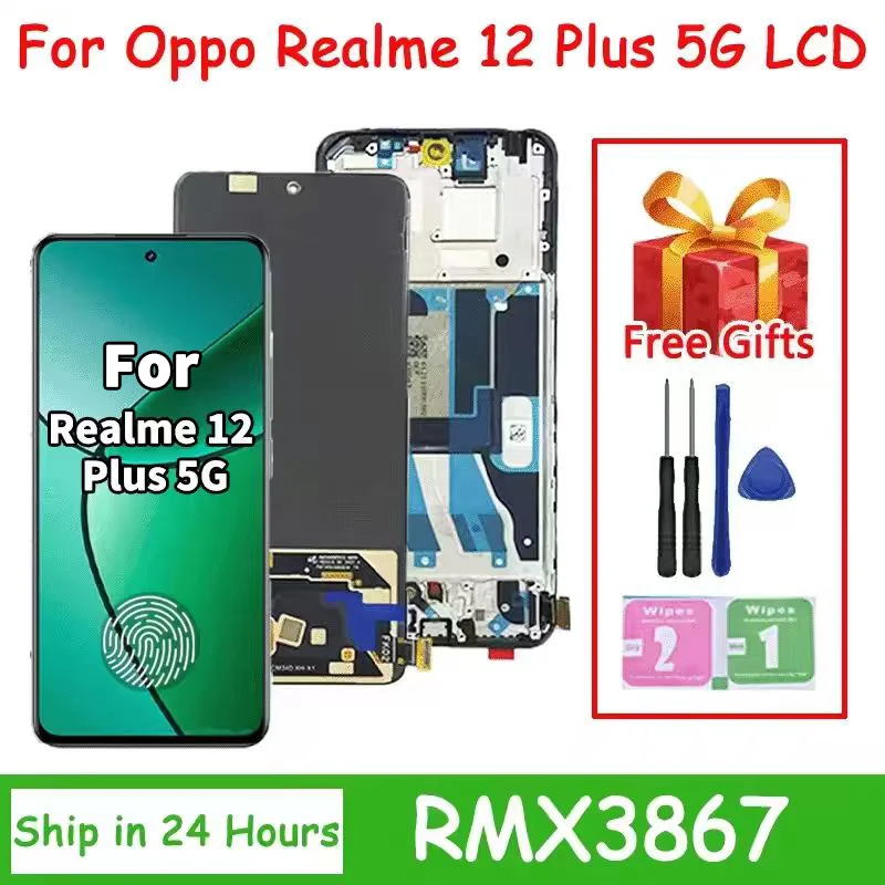 Super AMOLED do Realme 12 Plus 5G LCD RMX3867 Ekran Dotykowy Digitizer do Realme 12+ Wymiana Wyświetlacza