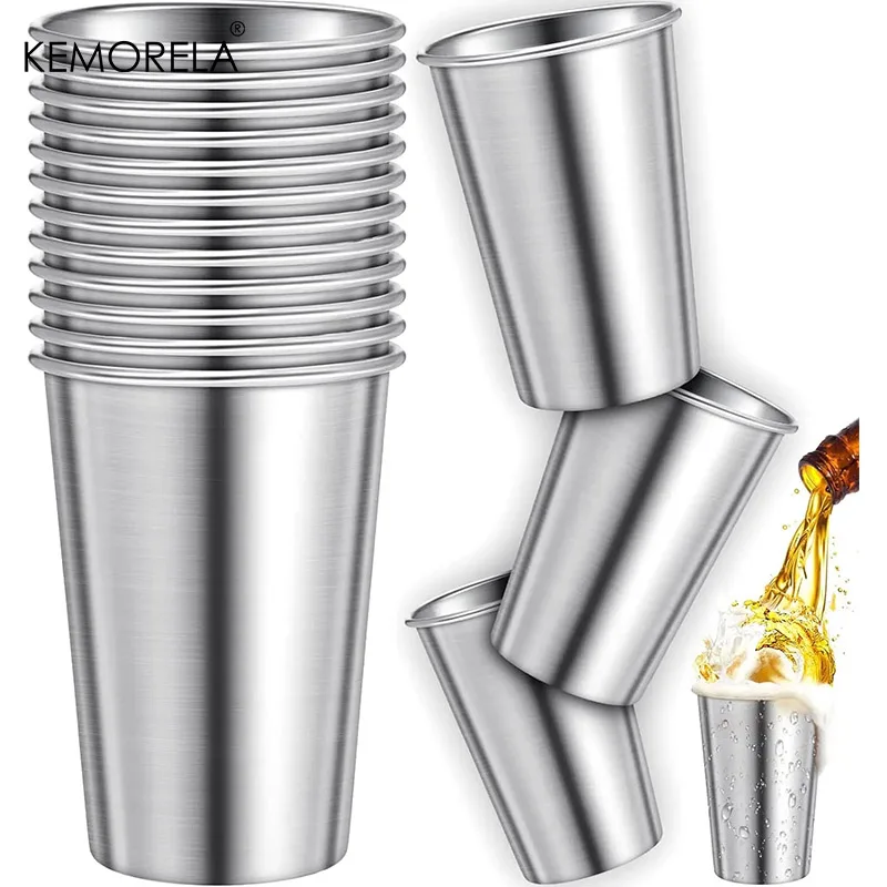 4 Pieces Stainless Steel Pint Cups 500ml Stainless Steel Tumblers Pint Camping Cups Drinking Glasses Stackable Metal Cups