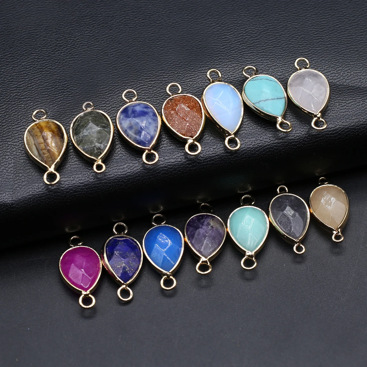 

15PCS Natural Semiprecious Stone Random Color Water Droplet Connector Pendant 23x11mm Jewelry Making DIY Necklace Accessories