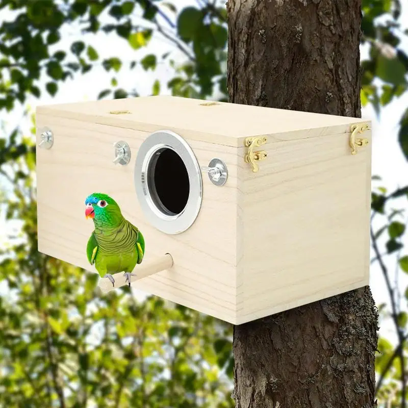 Wood Bird House Nest Birds Breeding Box With Perch Stand Spring Bird Parrot Breeding Decorative Cages Pet Accessories