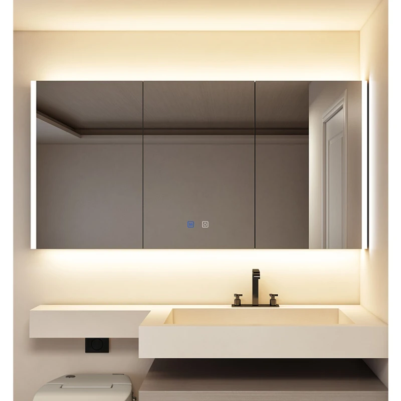 

Smart bathroom mirror cabinet wall-mounted storage integrated separate space aluminium box