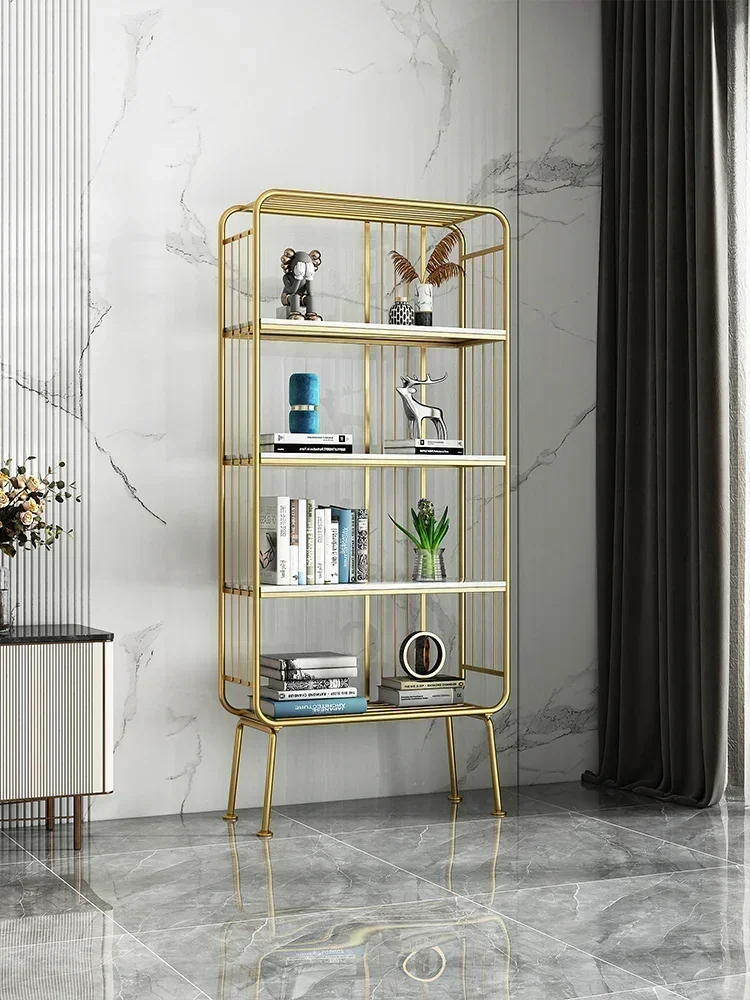 Luxury Bookshelf Storage Rack Nordic Floor To Ceiling Multi-layer Wrought Iron Display Rack Art Living Room Study