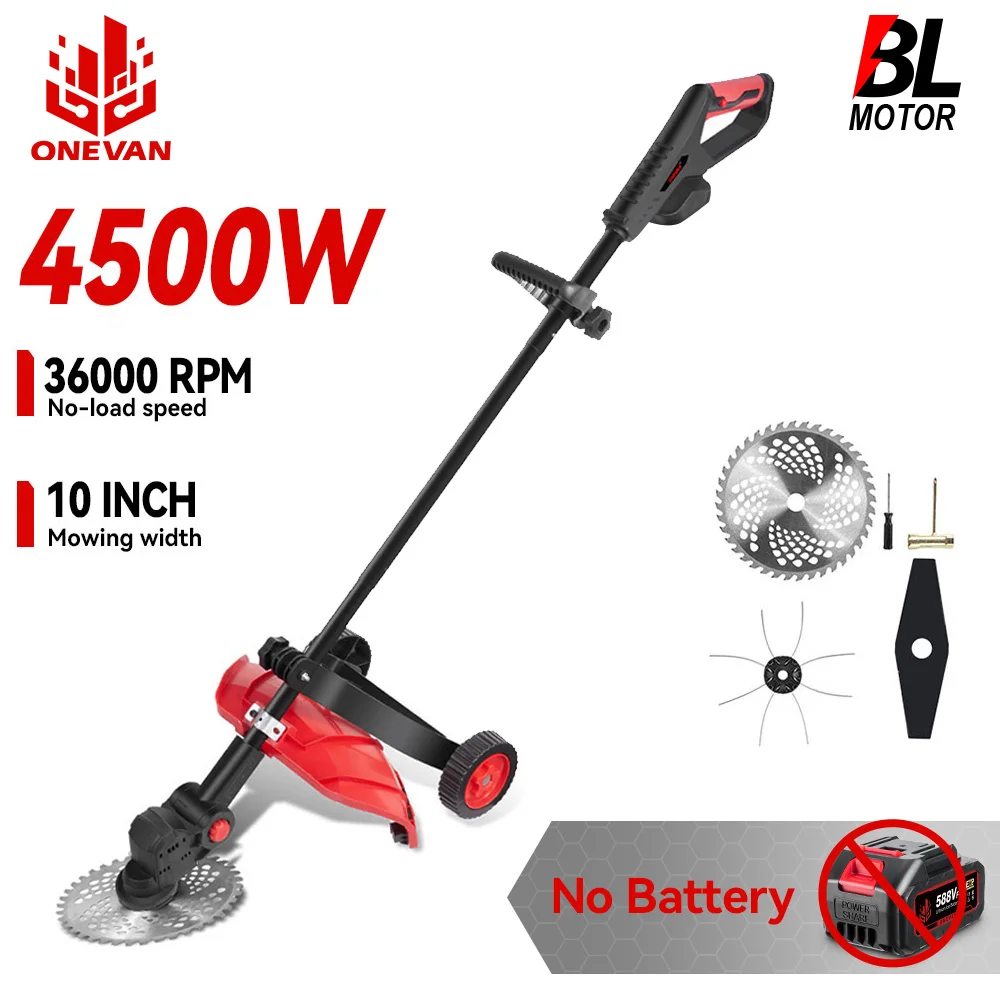 

ONEVAN 10 In Brushless Electric Lawn Mower 4000W 45° Adjustable Angle Cordless Grass Trimmer Garden Tools For Makita Battery Pin