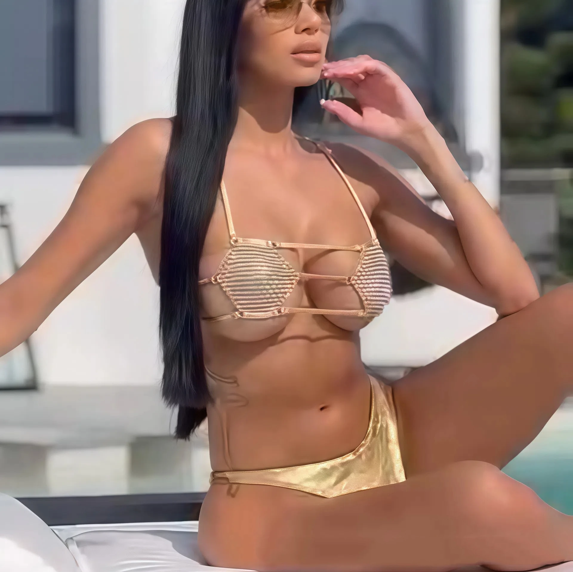 2025 Summer Sexy Rhinestone Micro Bikini Set Women's Glitter Triangle Two Piece Swimwear Beach Bathing Suit Vacation Two pieces