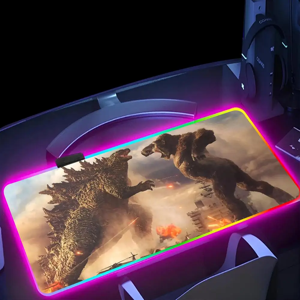 B-Big C-Cool G-Godzillas 800x400mm Mouse Pad RGB Pc Mouse Pad Mousepad LED Glowing Mouse Mats Rubber Gaming Computer Mausepad