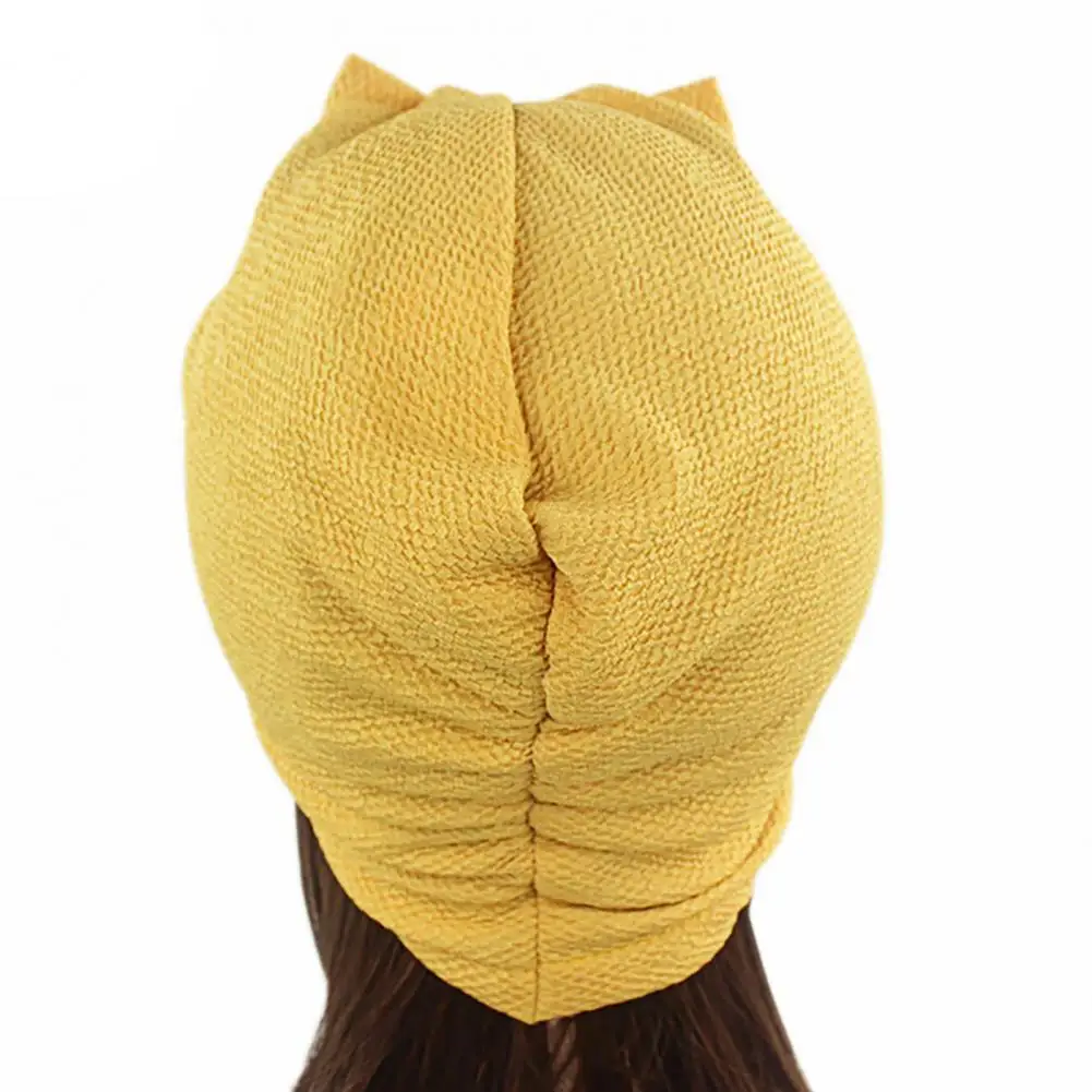 Muslim Solid Bonnet Womens Big Bowknot Stretch Hijab Turban Hat Scarf Headwear Cap Head Wrap Chemo Beanies Bows Hair Accessories