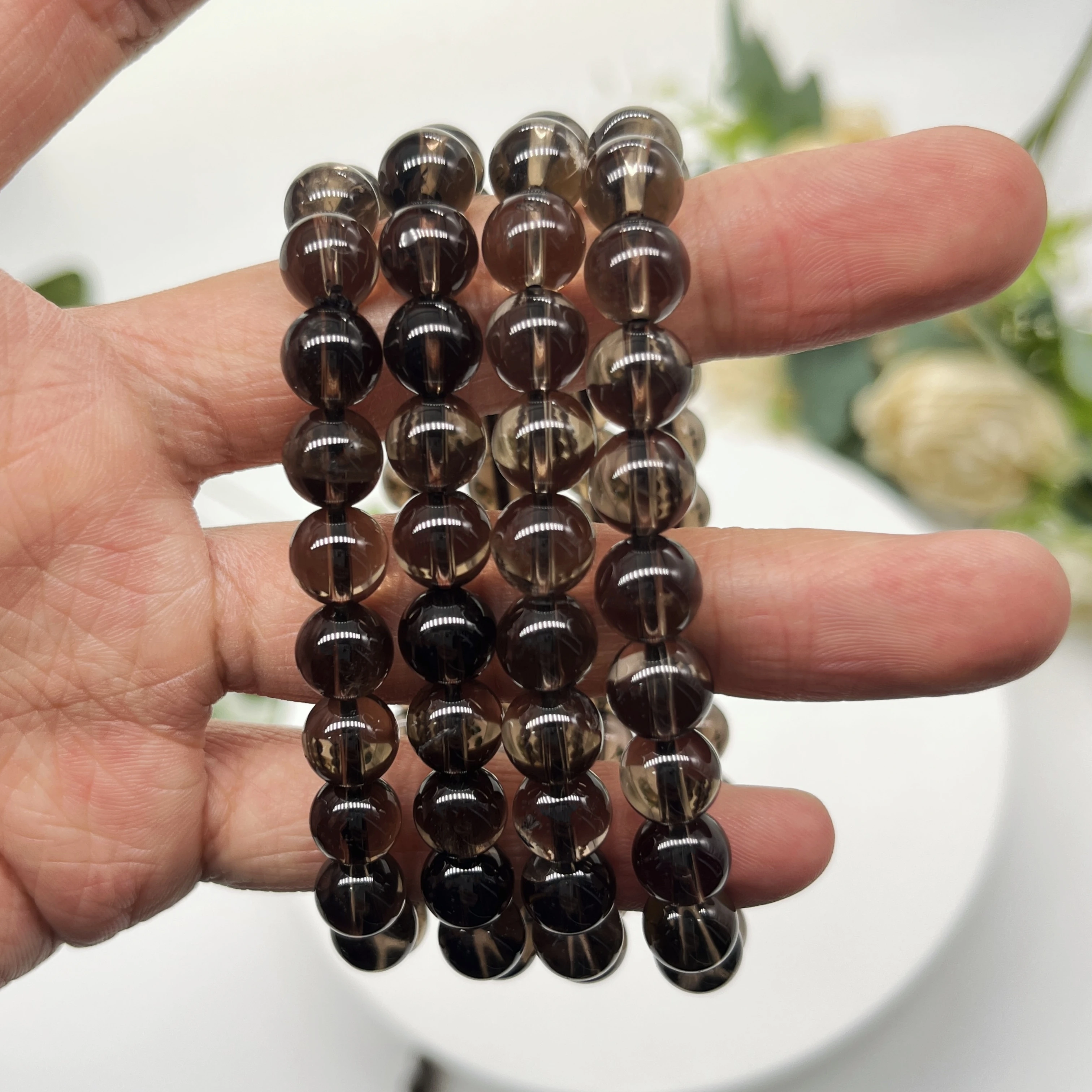 Natural Smoky Quartz Beaded Bracelet Rock Crystal Stone Reiki Healing Beads Fashion For  Bangles Yoga Jewelry Home decor Gift