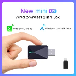 For Hyundai Kia Mazda Mini U3 Smart Box Wireless Carplay Adapter& Android Auto Dongle OTA For Car Wired CP/AA to Wireless CP/AA