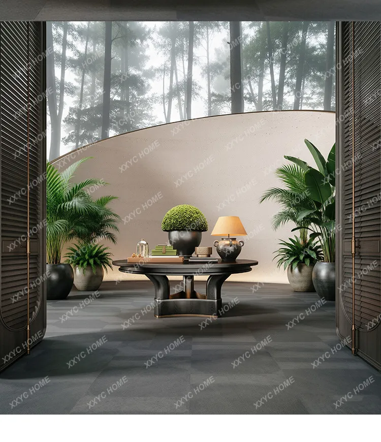 Hotel reception area lobby solid wood round flower table B & B living room feng shui table high-end furniture