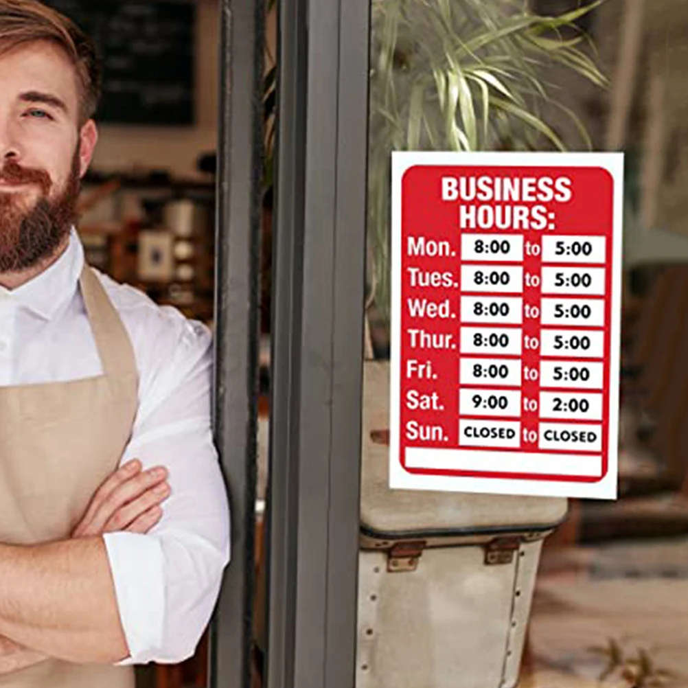 

2 Pcs Business Hours Sticker Restaurant Reversible Office Storefront Open Signs Stickers Custom Waterproof Applique