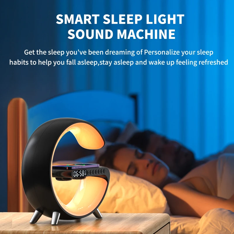 Bluetooth Speaker Wireless Charger Multifunctional Rgb Ambient Light Clock Alarm Clock White Noise App Control G-Shaped Night Light Mobile Phone Wireless Charging Desktop Speaker