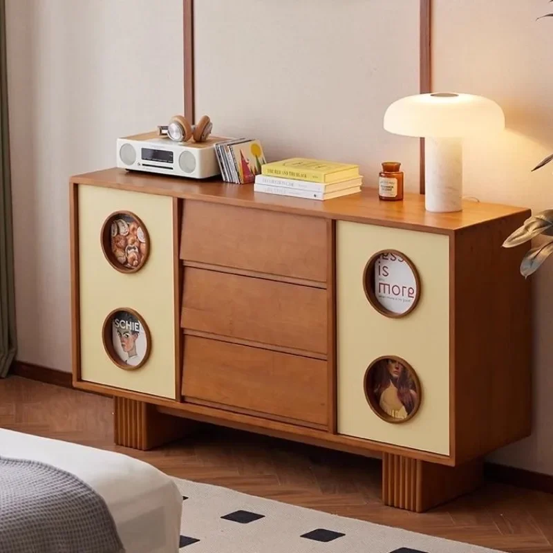 Cabinet retro solid wood square locker living room simple storage locker multi-functional display dining side