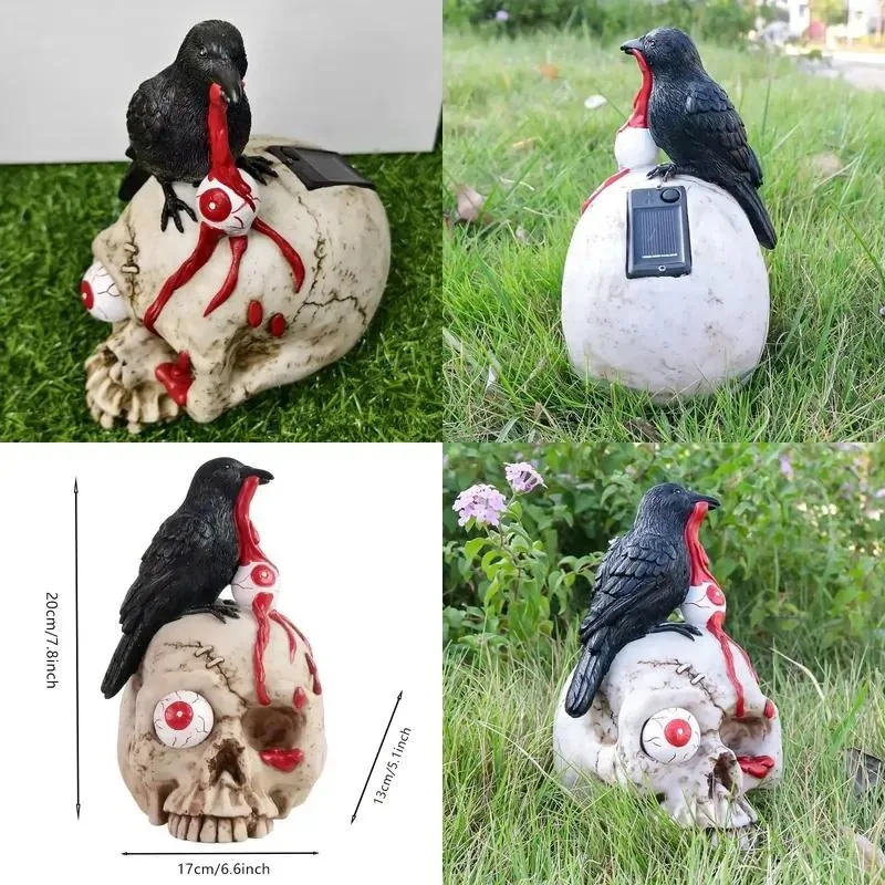 for Gothic resin skeleton crow statue glowing blood red eyes halloween mother's day outdoor/indoor decoration freestanding