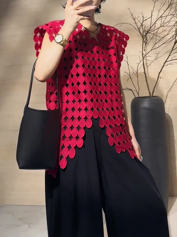 

Винтажный уникальный топ с вырезами, стройнящий, омолаживающий, свободный, модный, в корейском стиле, для повседневной носки, летний, безрукавка