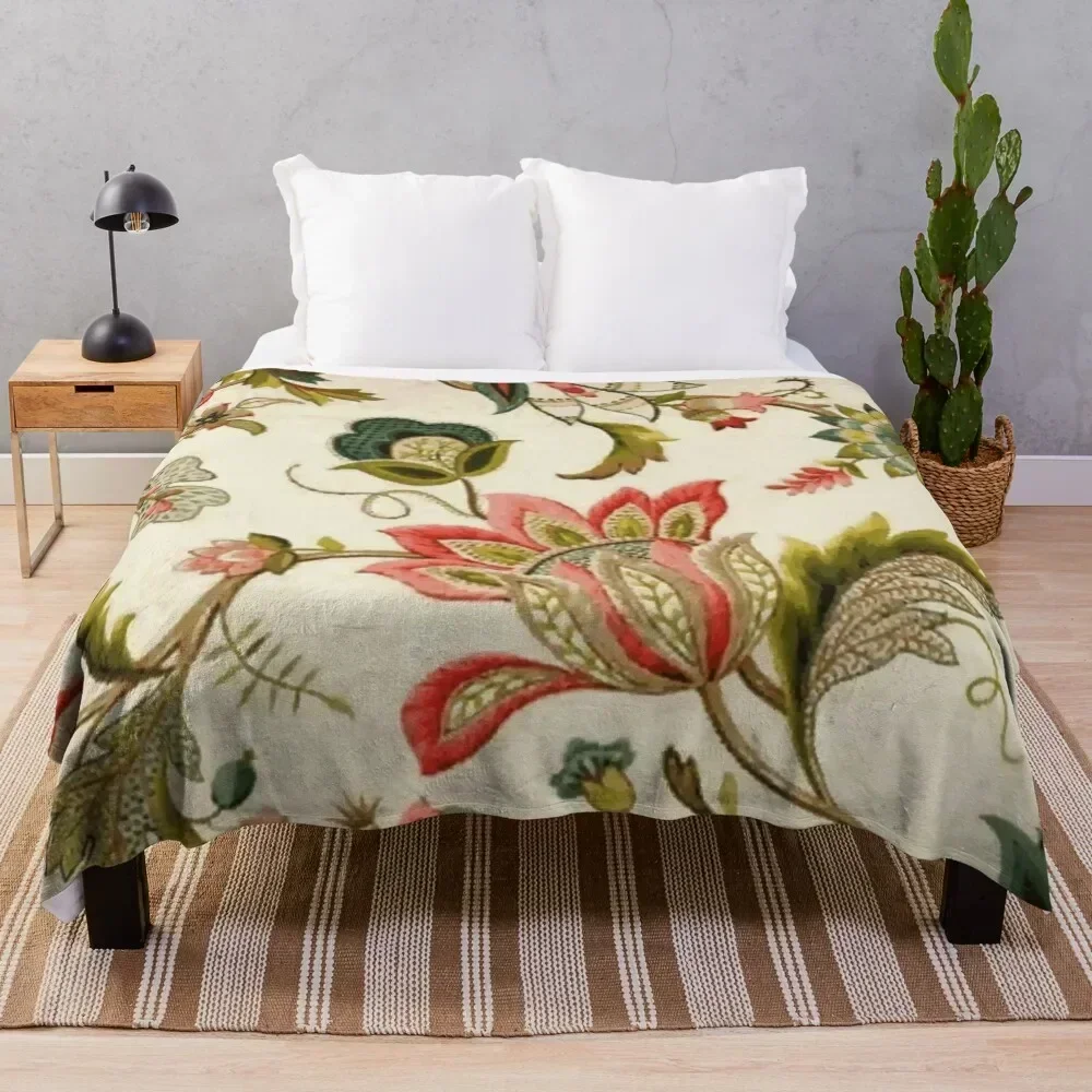 Jacobean Floral Crewel Embroidery Pattern Digital Art Vector Painting Throw Blanket Sofa Retros Blankets