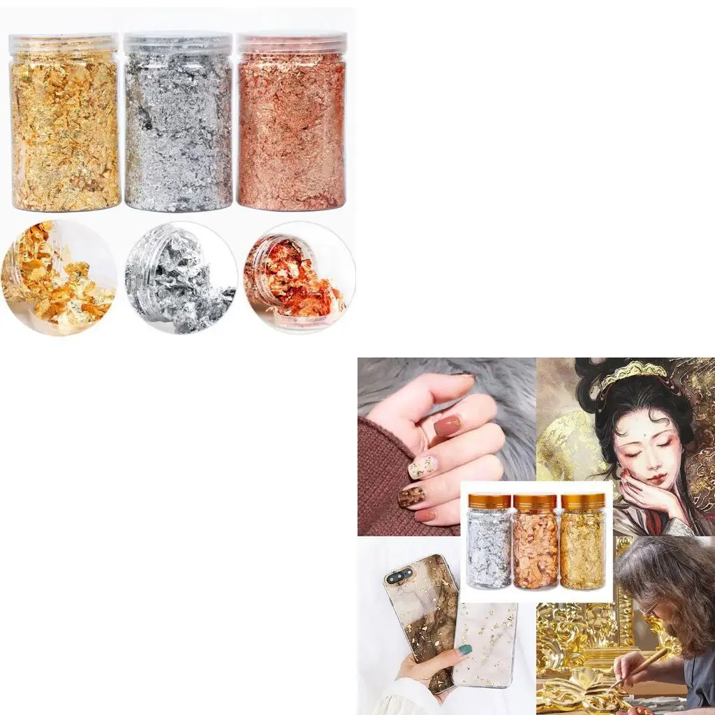 

9HJK 3Bottles Broken Gold Foil Flakes Foil for Crafts Resin Jewelry Making