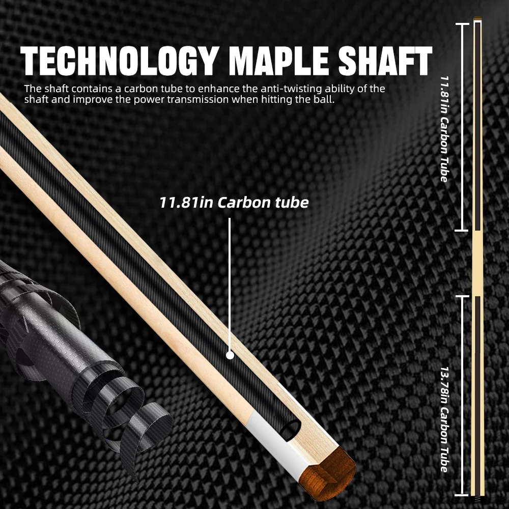 KONLLEN-eje de tecnología de madera de arce maciza, Kit de taco de billar, eje de 3/8x8, junta de pasador Radial, punta de 12,5mm, eje de tubo de fibra de carbono
