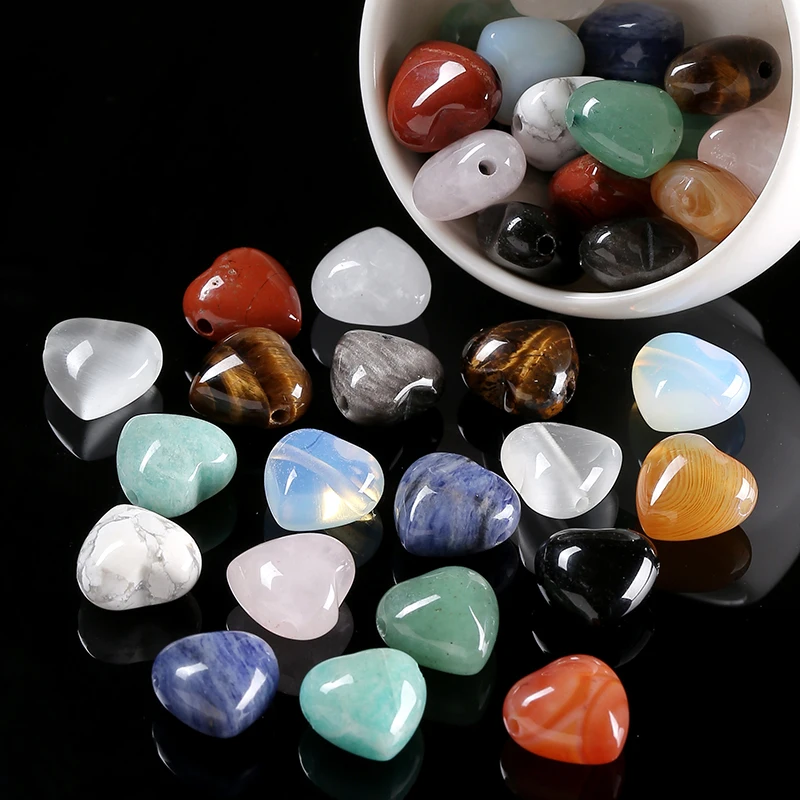 JD Natural Gemstone Heart Shape Loose Beads Side Drilled Tiger's Eye & Red Agate Polished Beads for DIY Bracelet Necklace Jewelr