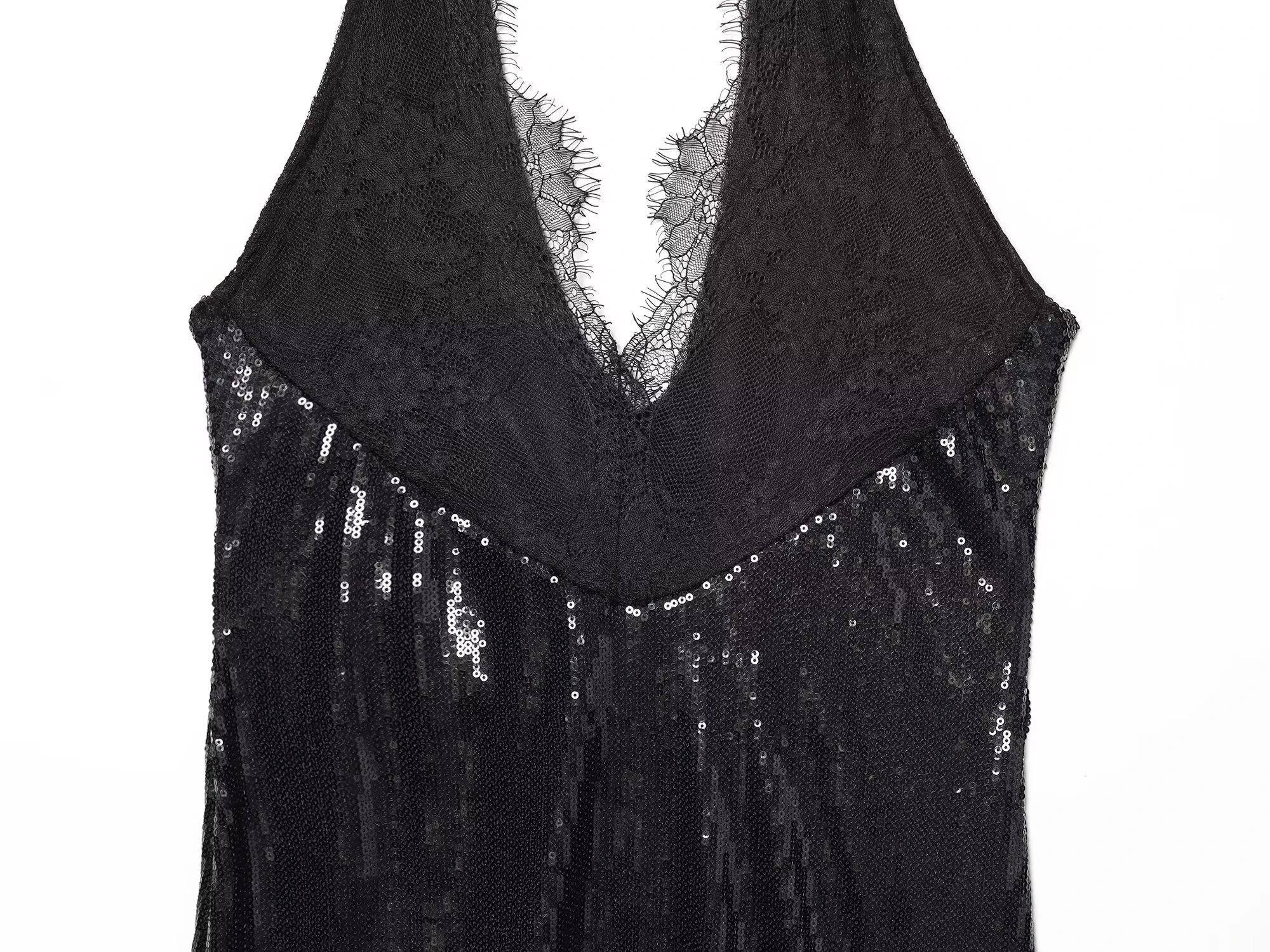 เดียบาเอ ชุดเดรสสั้นคอวีประดับลูกปัดและผ้าลูกไม้สไตล์เซ็กซี่สำหรับผู้หญิง คอลเลคชั่นฤดูหนาว