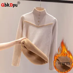 Maglione di velluto di peluche lavorato a maglia da donna top Casual addensato caldo mezzo dolcevita Pullover di maglieria coreano morbido maglione a maniche lunghe Sueter