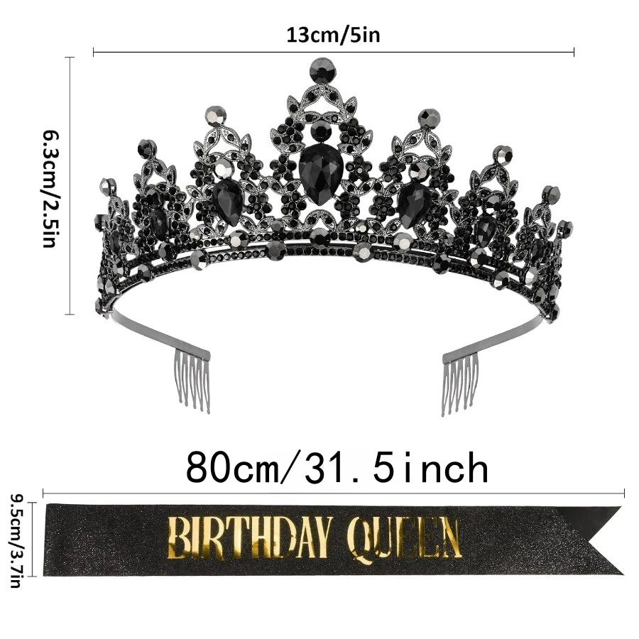 Barocke Strass-Geburtstagskönigin-Schärpe, Band, Krone, Tiara, Stirnbänder, Schärpe mit Anstecknadel, Happy Birthday Party für Frauen und Mädchen – Detail 13