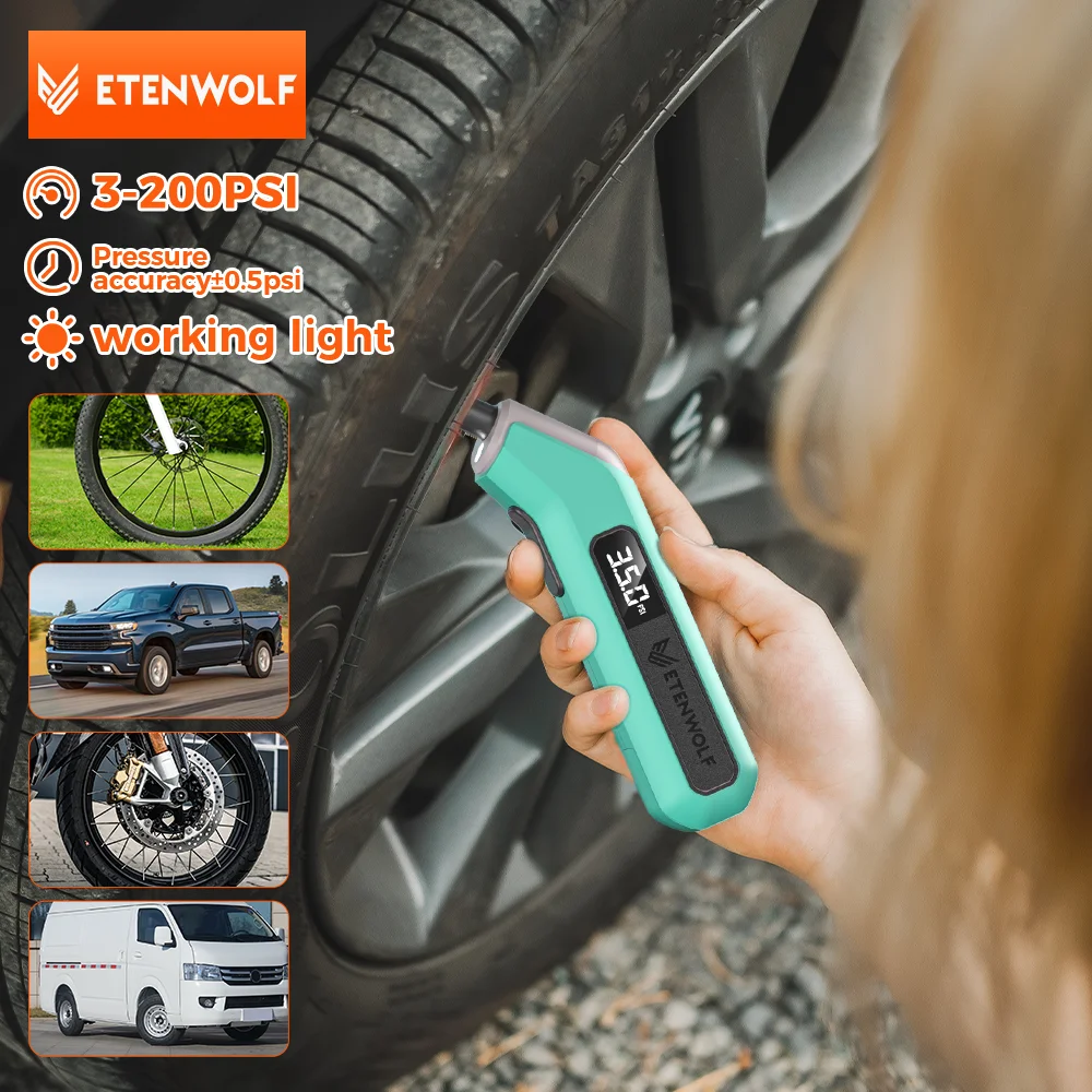 ETENWOLF T300 Digital Tire Pressure Gauge 3-200 PSI  Calibrated to ANSI B40.7 Grade 2A Industrial Tire Gauge 3A Batteries