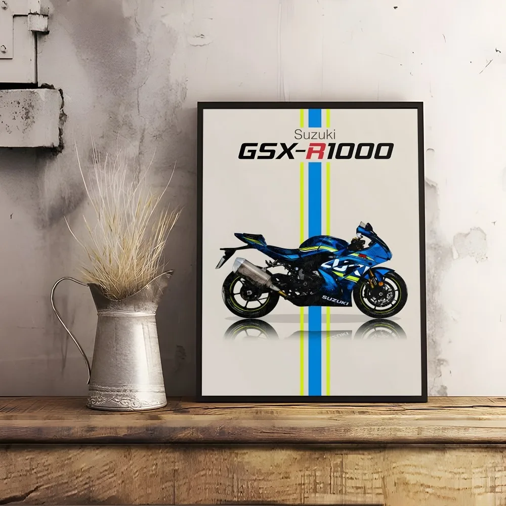 Cool S-SuZuKIS Moto GSX 1000 750 250 Poster Sticky Wall Art Printing Waterproof Home Living Bed Room Bar Hallway Aesthetic Decor