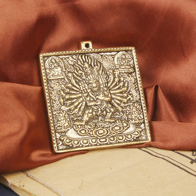 Brass Tibetan-style Great Wrath Vajra Square Pendant Tibetan Nine Palaces Pendant Accessory Handmade Pendant Collection