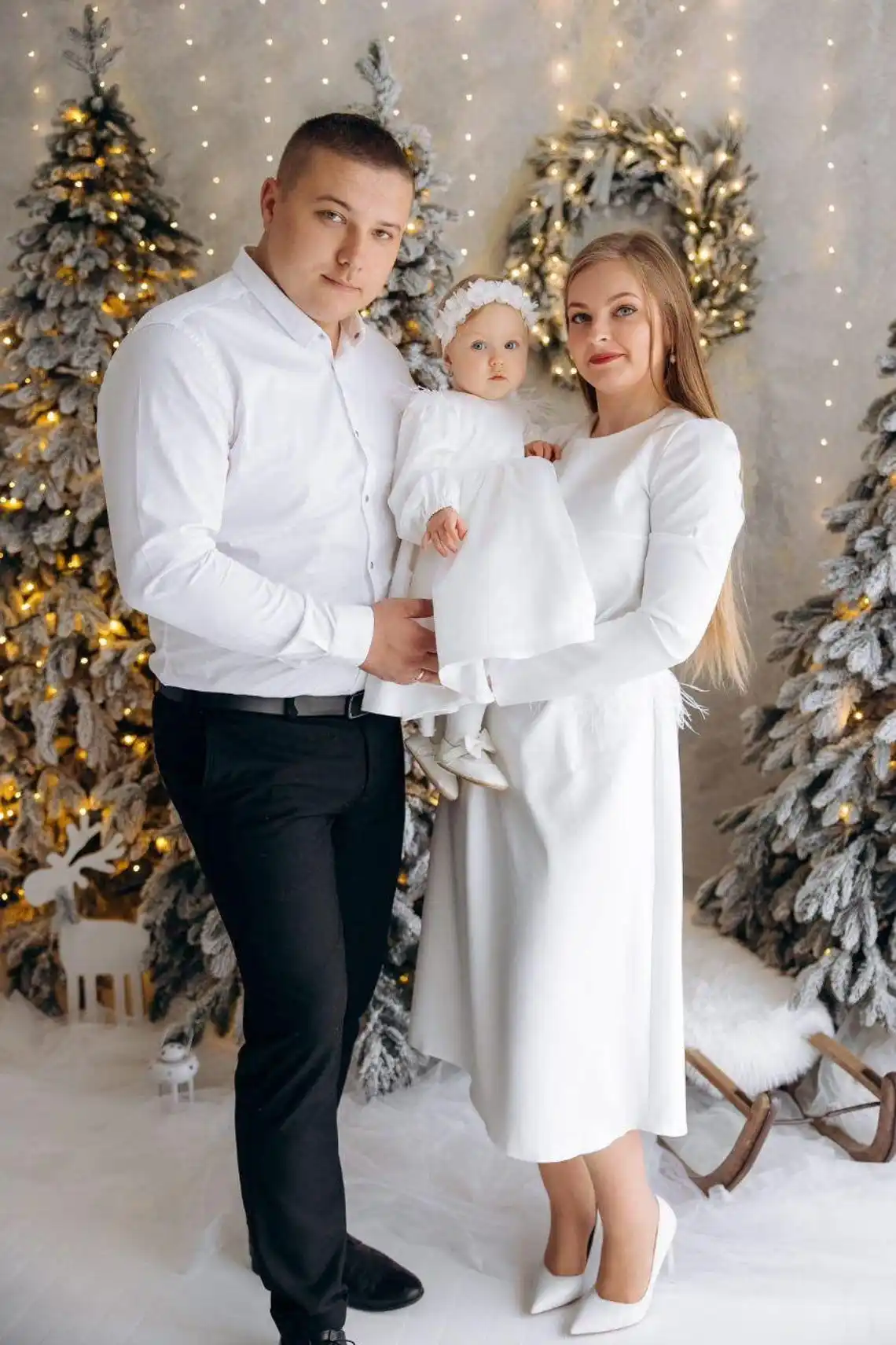 

Pure White Satin Mother Daughter 2 Dresses Set Mommy and Me Photoshoot Gown Long Sleeve First Birthday Party Dress Petite Gils