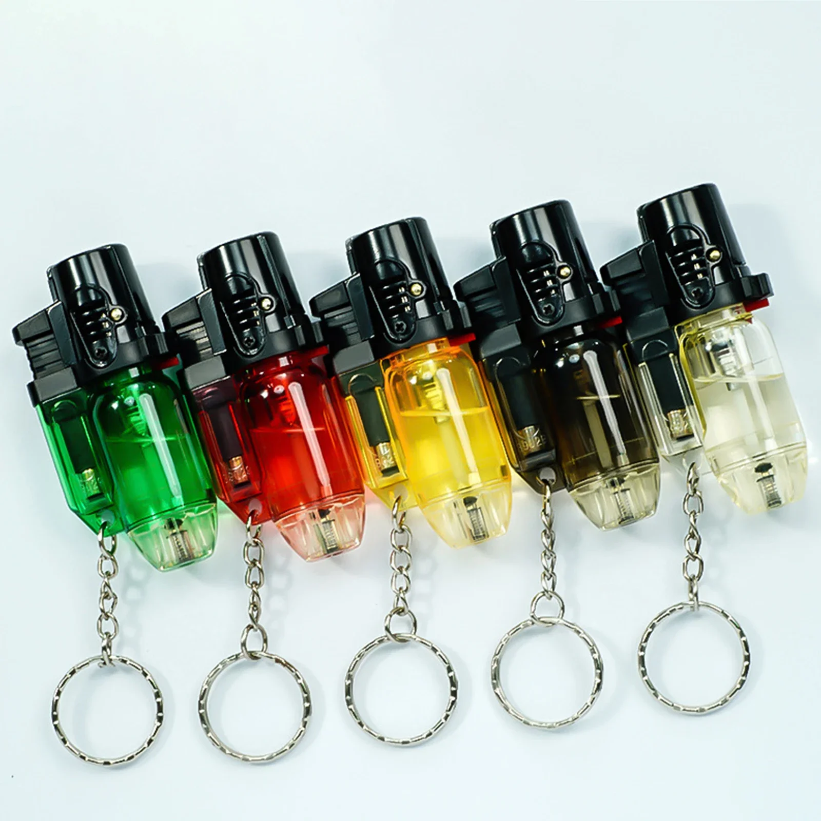 4PC/1pc Cool Jet Flame Torch Lighter Refillable Butane Windproof   Design with Keychain and Flame Fixed Lock(Without Butane)