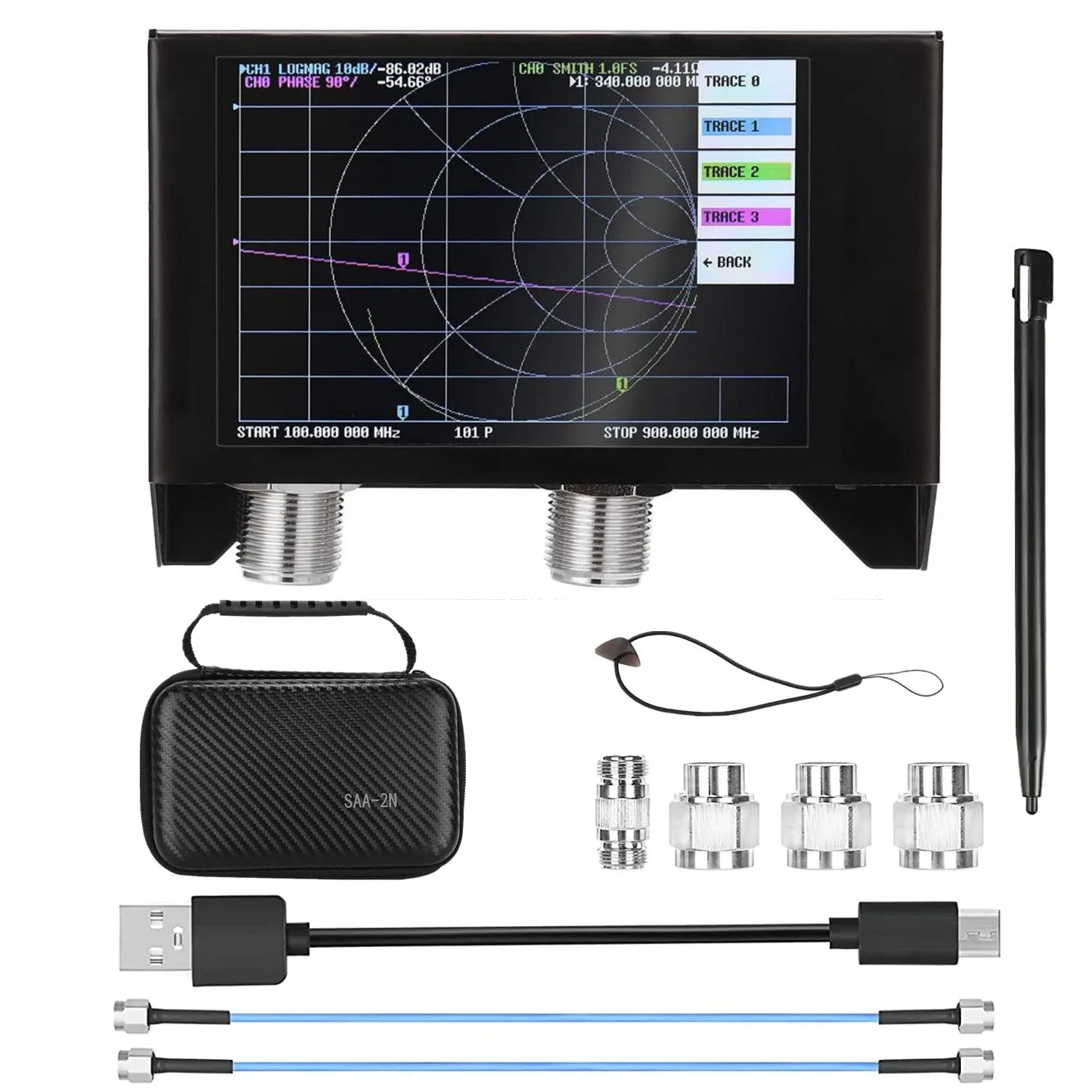 analisador da rede do vetor com caixa do metal antena do saa2n vna de nanovna exposicao 50khz 3ghz hf vhf uhf vna nano 01