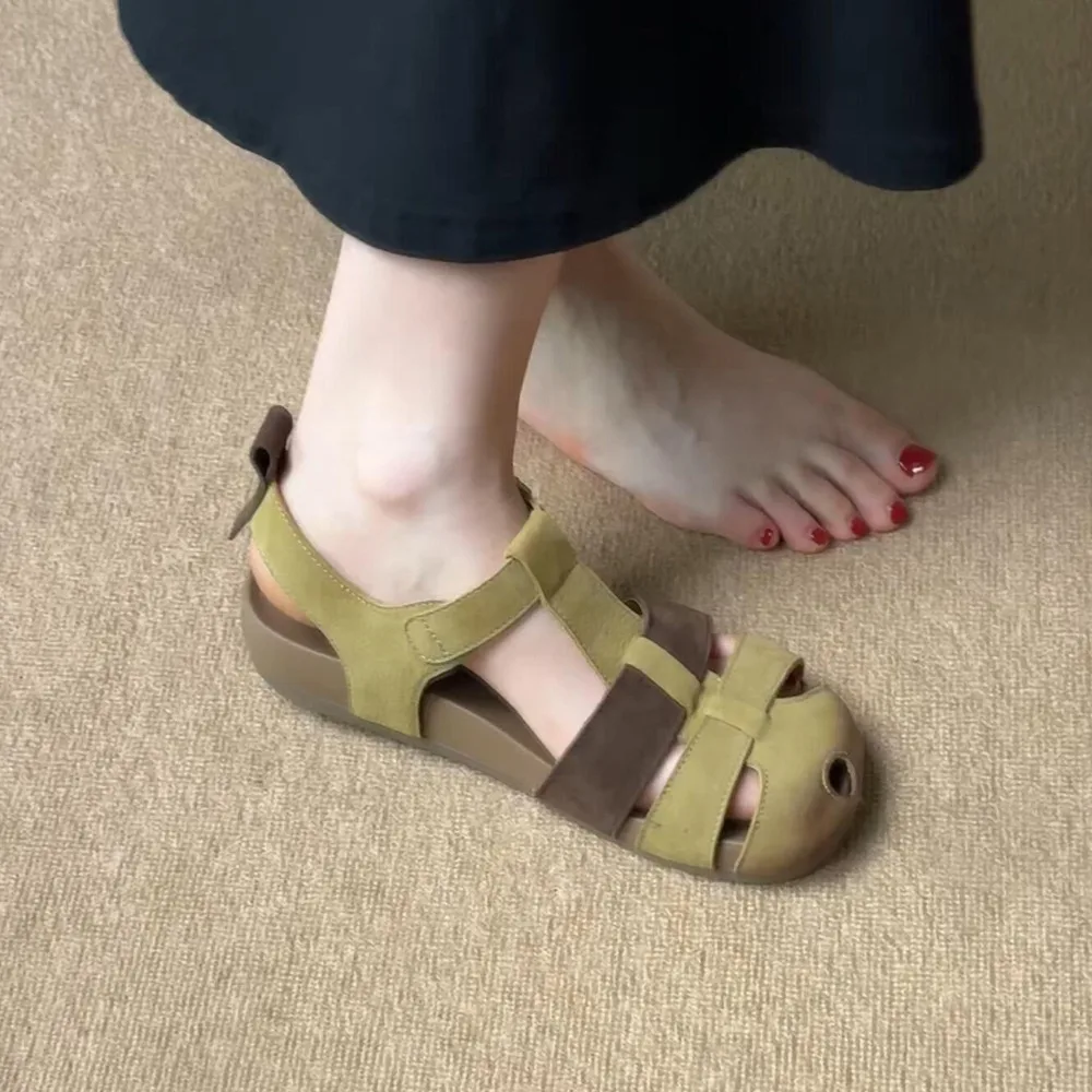 Vintage-Style Woven Openwork Headband Roman Sandals for Women: Strappy, Cute-and-Quirky Chunky-Soled Beach Sandals