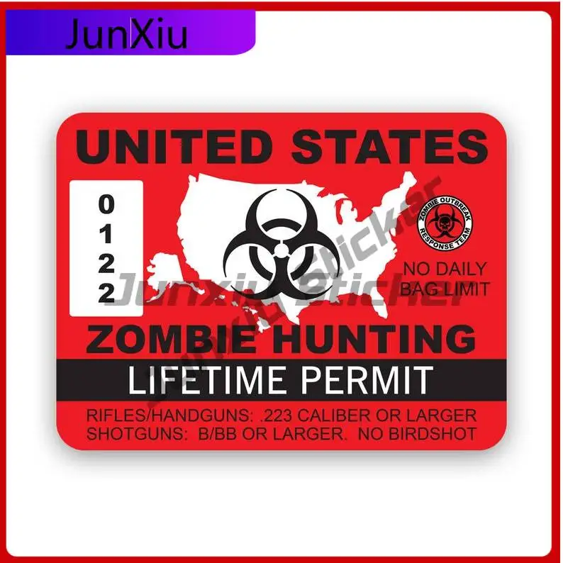 

United States Zombie Hunting Permit Sticker Uv Protected Decals State Flag Patriotic Car Sticker Vinyl Decal Die Cut Sun