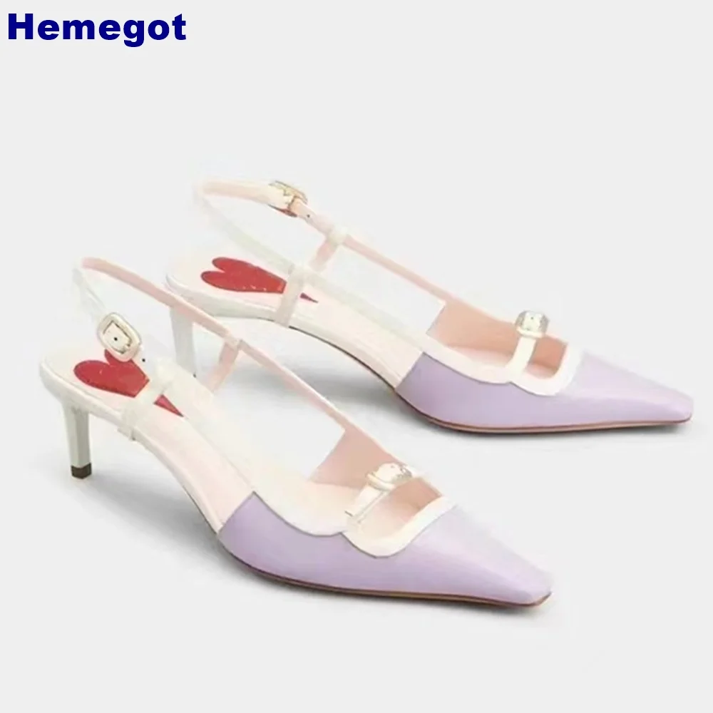 Mixed Colors Metal Decoration Sandals Pointed Toe Back Strap Thin Heels 2024 Spring New Casual Buckle Strap Fashion Women Sandal