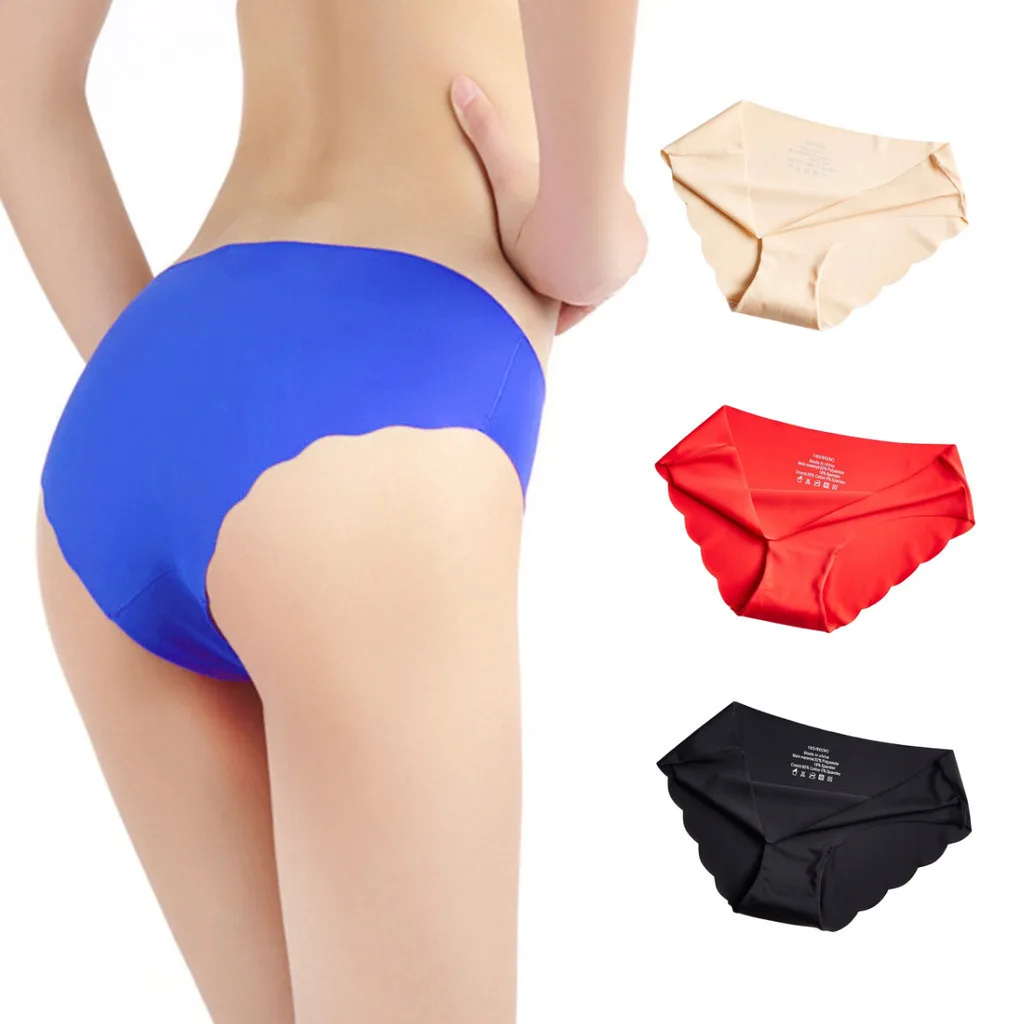 

3pcs Set Seamless Panty for Women Ice Silk Low Waist Briefs Plus Size Underwear Set S-2XL