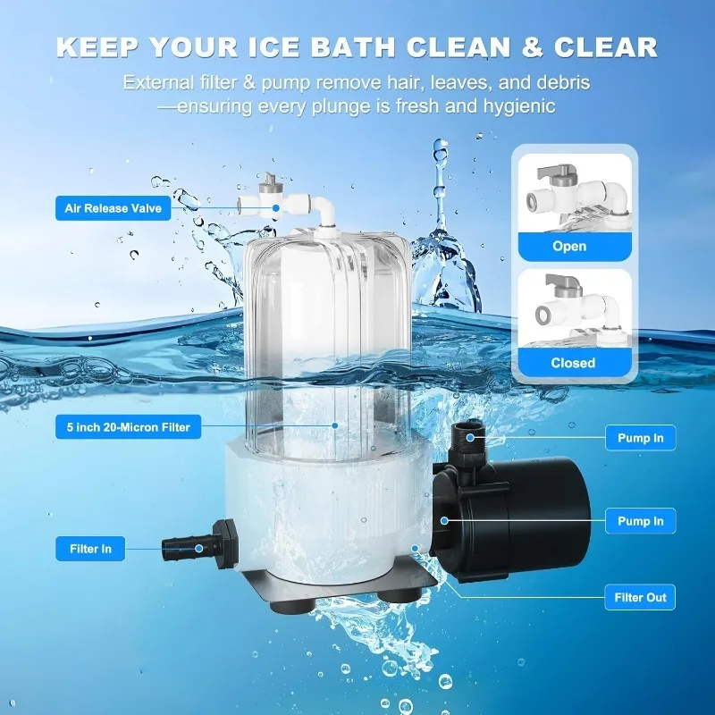 Ice Bath Water Chiller for Cold Plunge Tubs, 1/3 HP Upgraded Cold Plunge Chiller with External Filter Water Pump, Ideal for Cold