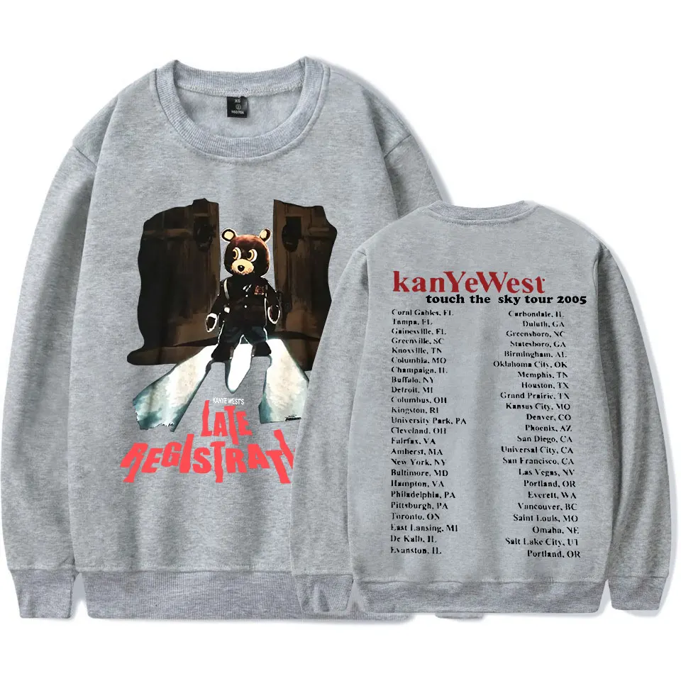 Vintage 2005 Kanye West Late Registration Tour Print Oversized Hoodie Harajuku Crewneck Sweatshirt Streetwear Hip Hop Tracksuit