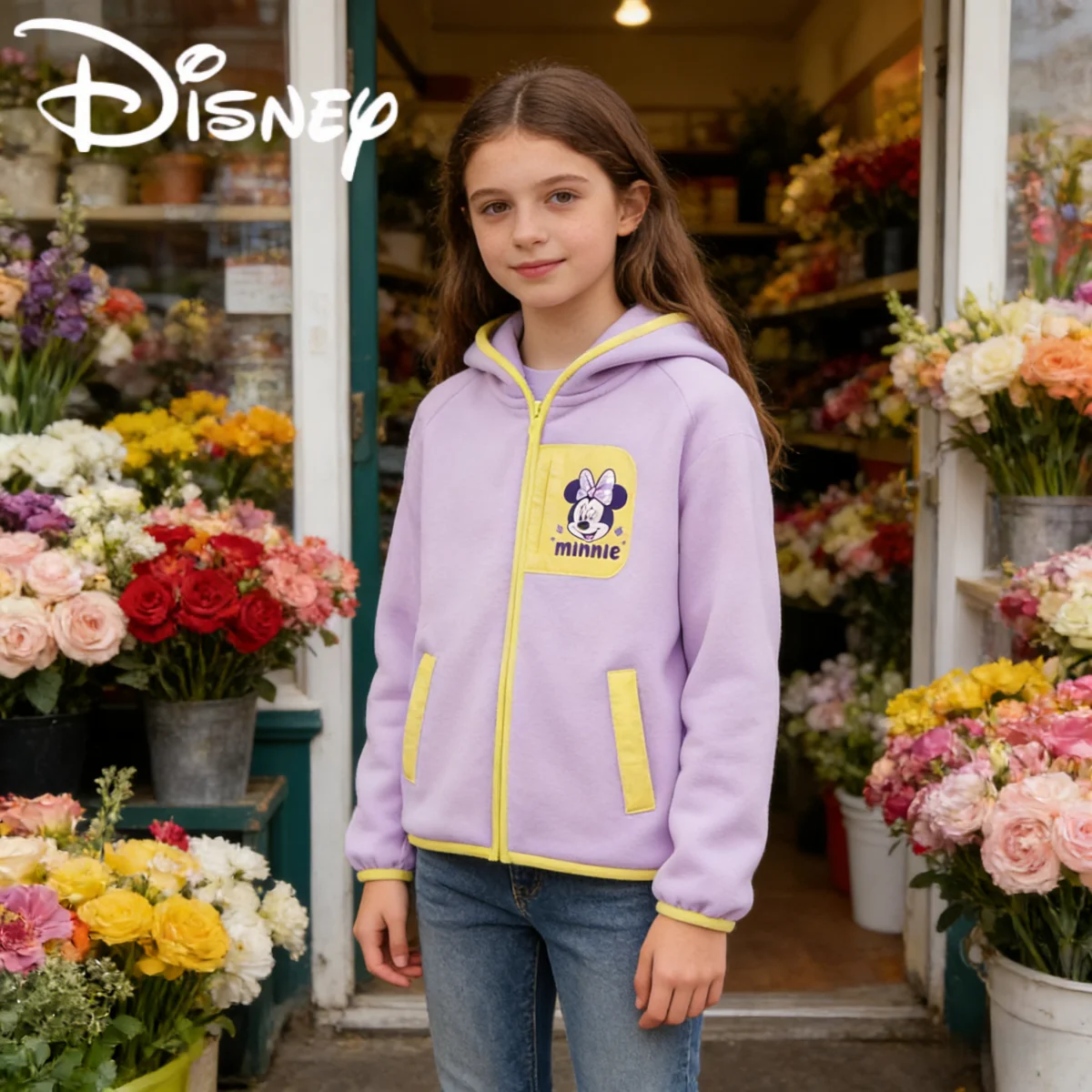 

Детская осенне-зимняя ветрозащитная куртка с капюшоном Disney для девочек, морозостойкий кардиган с принтом Минни, верхняя одежда, мягкая удобная куртка