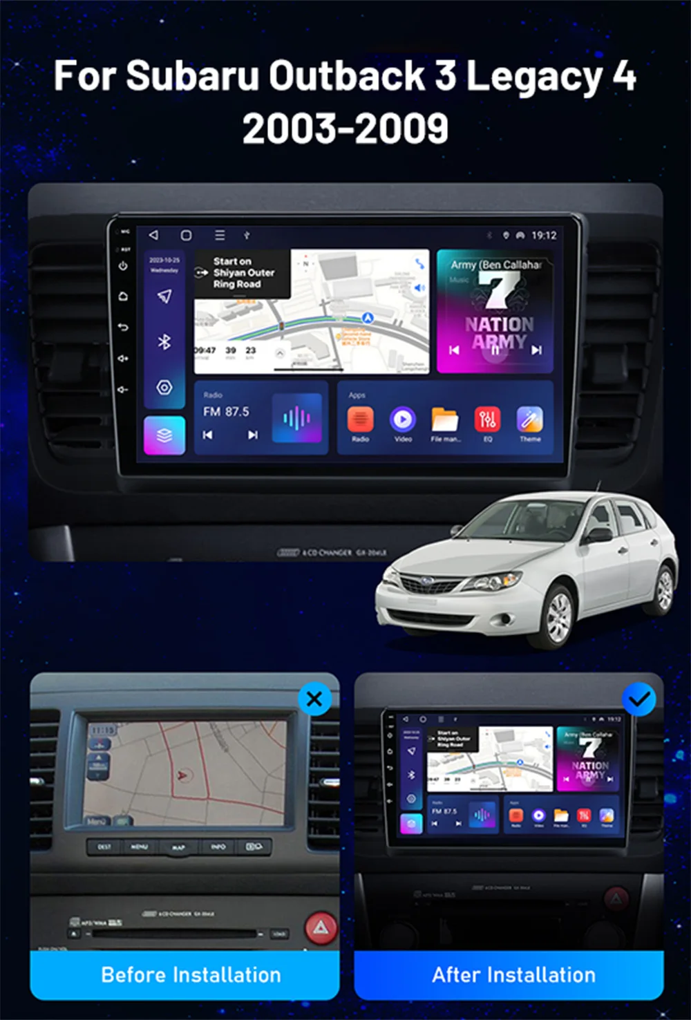 Autoradio 2Din Android For Subaru Outback 3 Legacy 4 2003-2009 Car Radio Multimedia Video Player Carplay Auto Head Unit Video