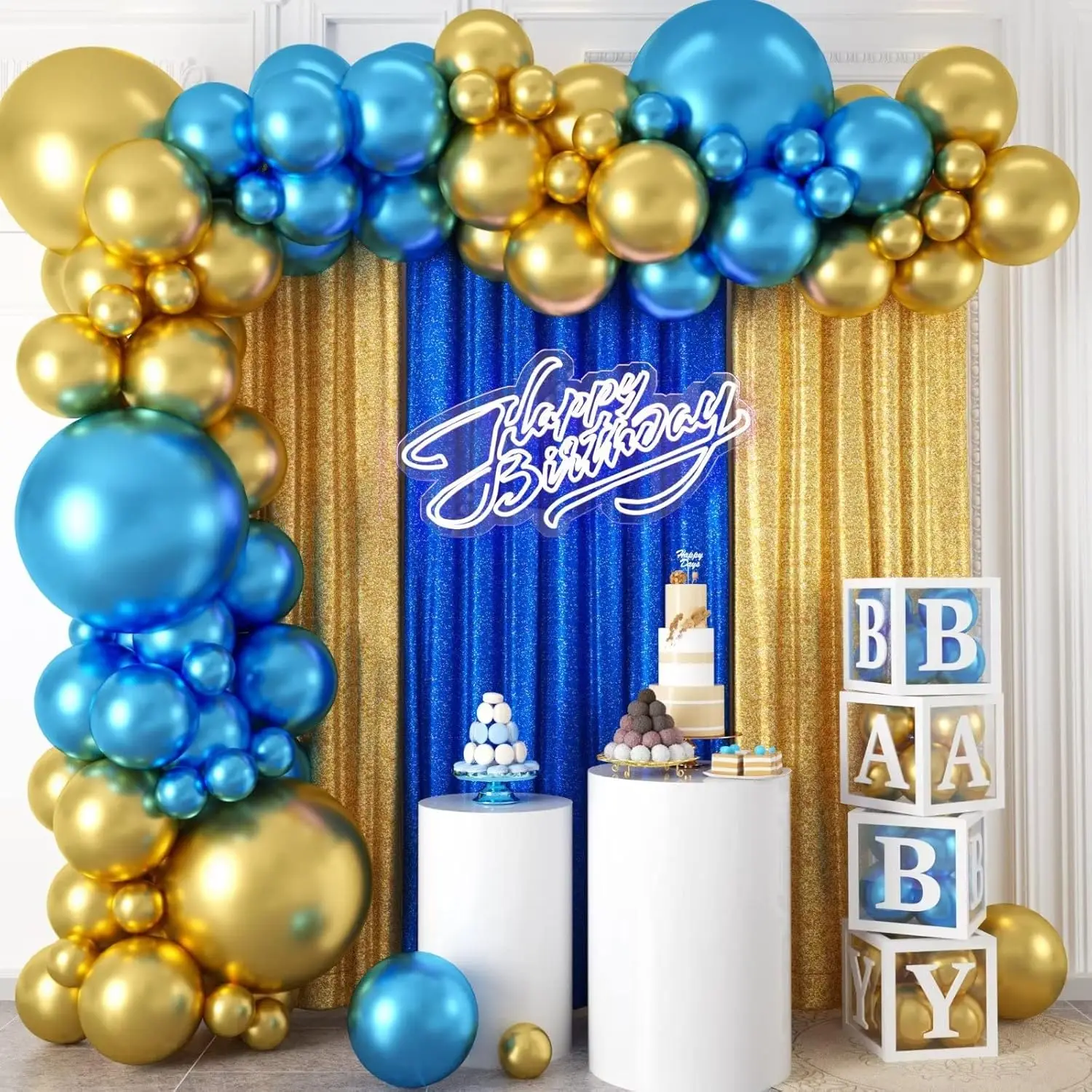 100-teiliges blaues und goldenes Latex-Ballon-Set aus Metall, geeignet für Geburtstagsfeiern, Hochzeiten, Partydekorationen zum Valentinstag