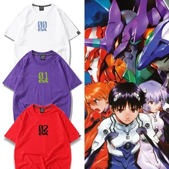 EVANGELION Eva01 남성용 반팔 풀오버 티셔츠, 애니메이션 오버사이즈 티셔츠, 하라주쿠 스트리트웨어 상의, 여름 의류 