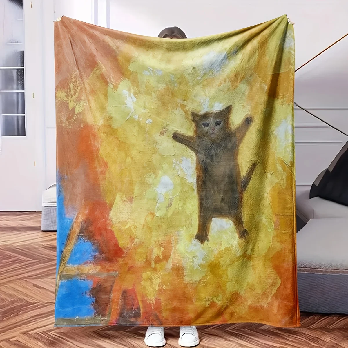 Abstract Cat Design Cozy Throw Blanket Nap Throw Fall Autumn Decor Aesthetic Gift Plush Plush Throw for Couch and Bed