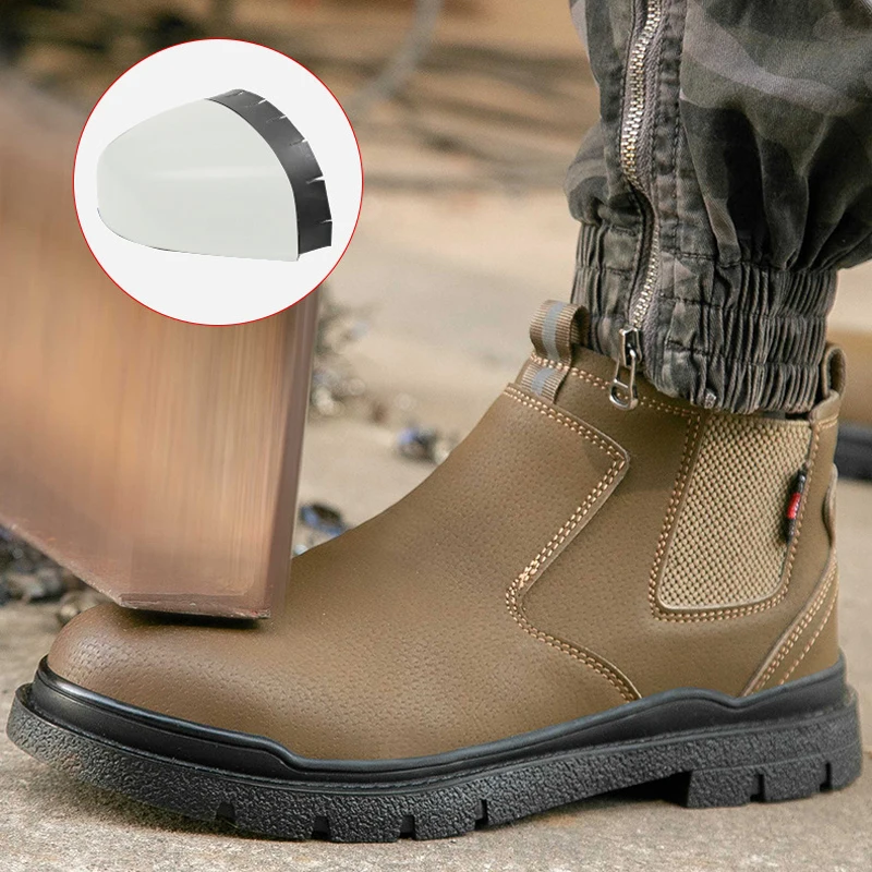 

Мужские сварочные ботинки из кожи, рабочие защитные ботинки, противоударные, противопрокольные, неразрушимые, ботинки челси, ботинки со стальным носком.