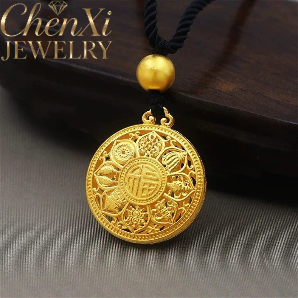 High-end Sand Gold Hollow Lotus Eight Treasure Compass Pendant Luxury Quality Fashion Fine Jewelry Exquisite Elegant Popular